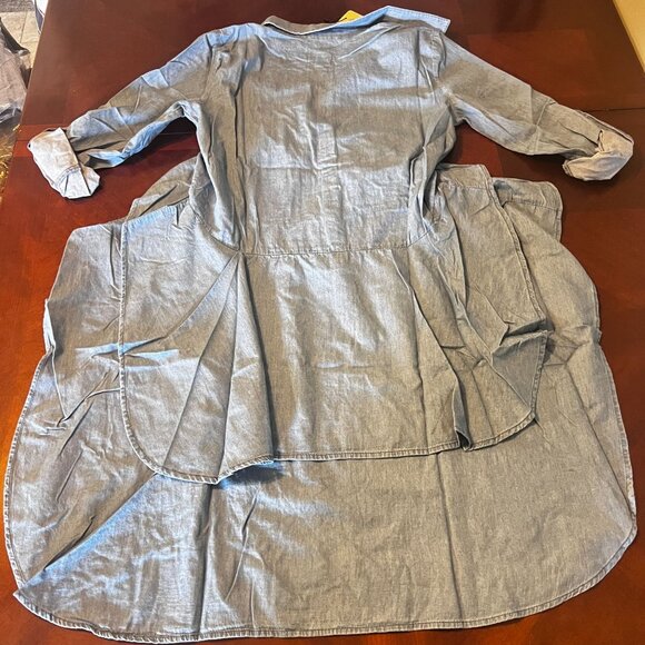 Asymmetrical Ruffle Hem Button-Down Chambray Tunic Top Women‎ Veeveret - Picture 5 of 5